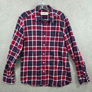 Line of Trade Men's Sz L Red Blue Plaid Flannel Long Sleeve Button Up Shirt